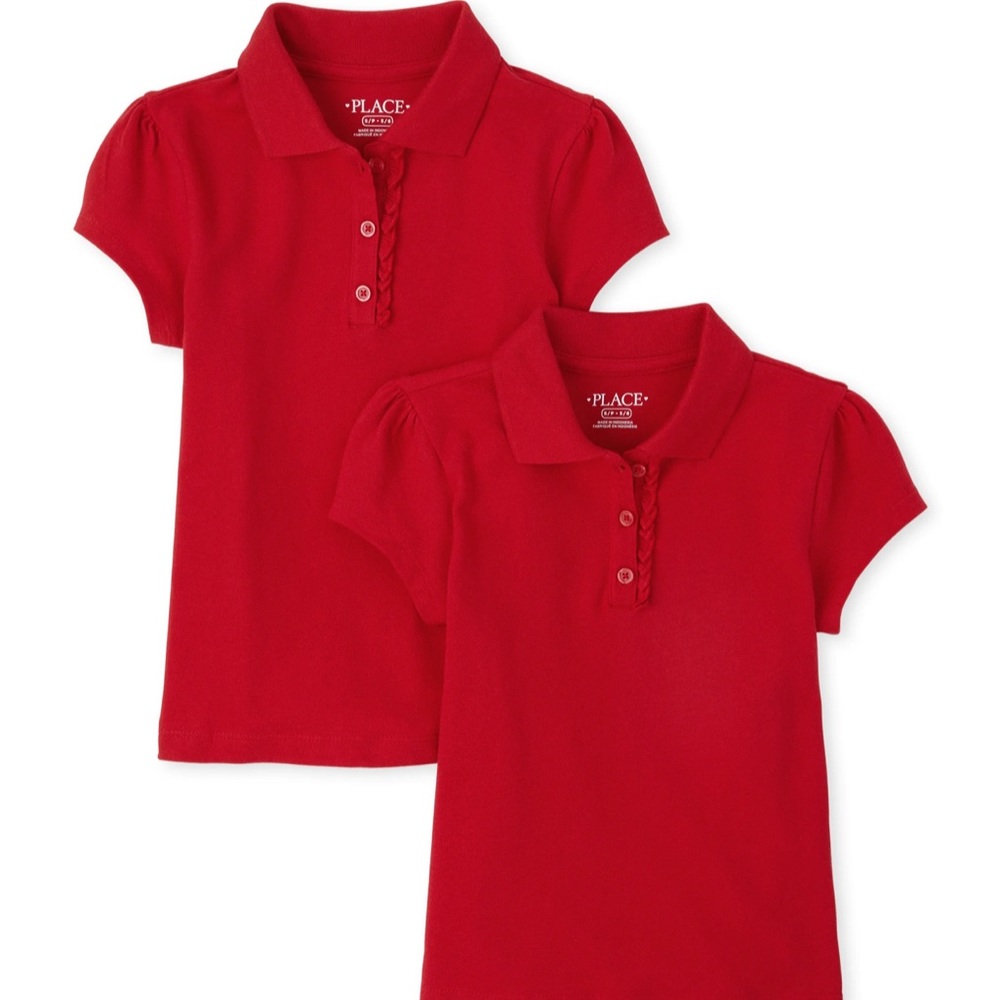 The Children’s Place Girls Uniform Ruffle Pique Polo (2-Pack Ruby Bundle)